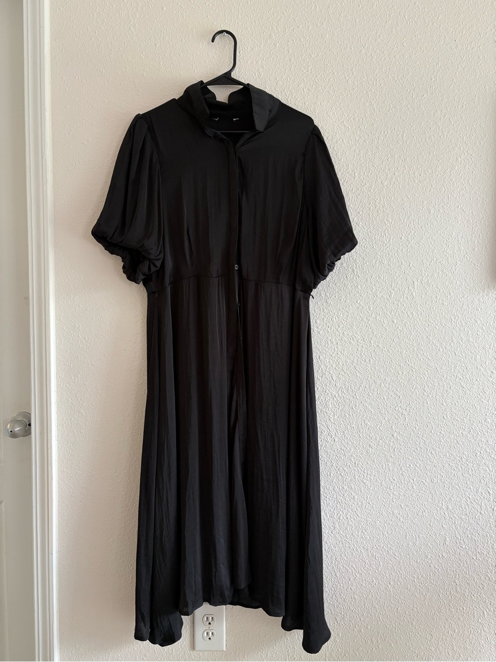 Nine West Black Short-Sleeve Button-Front Midi Dress
